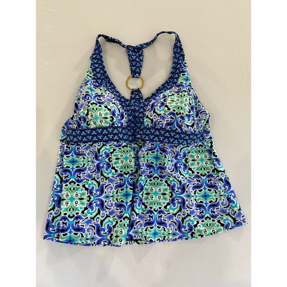 Pure Energy Tankini Swim Top Womens 18W Blue Green Medallion Racerback Excellent